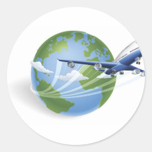 Vliegtuigconcept wereldbol ronde sticker