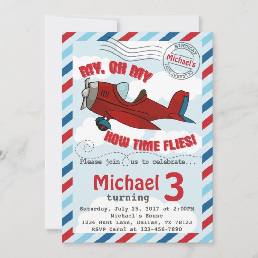 Vliegtuigdag Uitnodiging Blauw Rood (Voorkant)