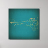 vliegtuigdiagram Blauwgroen Blauw Retro Style Art Canvas Afdruk (Voorkant)