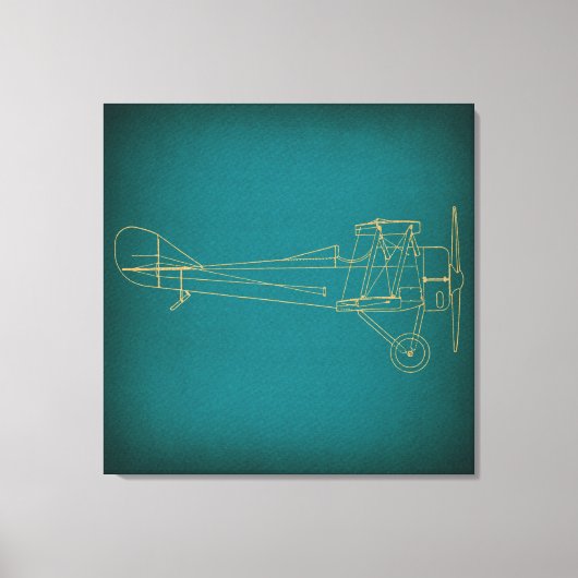  vliegtuigdiagram Blauwgroen Blauw Retro Style Art Canvas Afdruk (Voorkant)