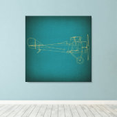  vliegtuigdiagram Blauwgroen Blauw Retro Style Art Canvas Afdruk (Insitu (Houten vloer))
