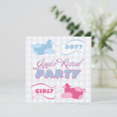 Vliegtuigen en banners Gingham Geslacht Fee Party Kaart (Staand voorkant)