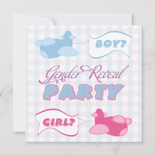Vliegtuigen en banners Gingham Geslacht Fee Party Kaart (Voorkant)