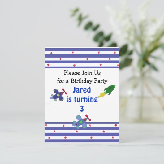 Vliegtuigen en Rockets Birthday-uitnodiging Kaart (Staand voorkant)