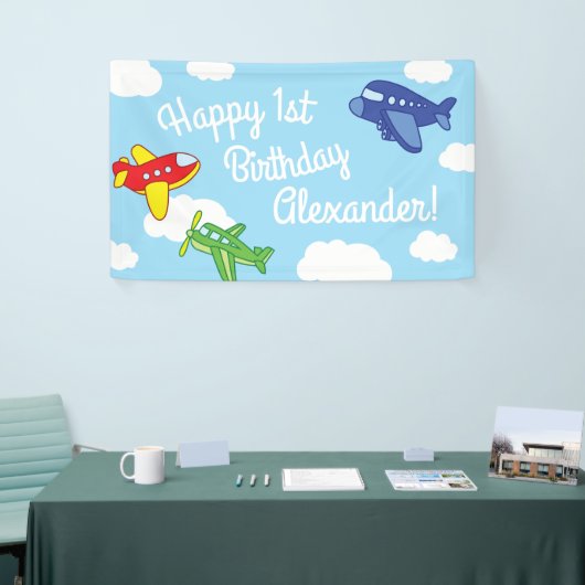 Vliegtuigen en straalvliegtuigen van de eerste ver spandoek (Beurs)