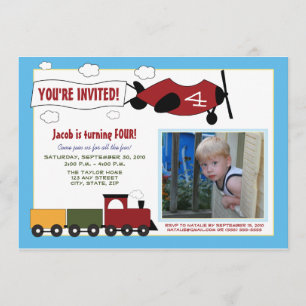 Vliegtuigen en treinen van Birthday Party Invite ( Kaart