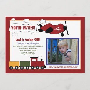 Vliegtuigen en treinen van Birthday Party Invite ( Kaart