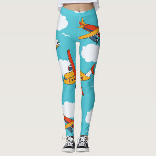 Vliegtuigen en wolken, naadloze kinderachtergrond leggings