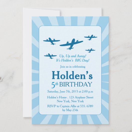 Vliegtuigen Verjaardagsfeest Uitnodigingen (Voorkant)