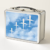 Vliegtuigen vliegen tussen witte wolken, blauwe lu (Voorkant)