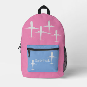 Vliegtuigen Vliegende Kinder Blauw Roze Gepersonal Bedrukte Rugzak