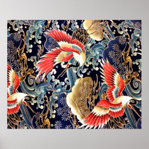 VLIEGTUIGEN, WAVES, SPRINGSTROMEN Japanse Floral Poster