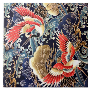 VLIEGTUIGEN, WAVES, SPRINGSTROMEN Japanse Floral Tegeltje