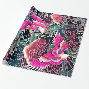 VLIEGTUIGEN, WAVES, STROOKERS Roze Japanse Floral Cadeaupapier