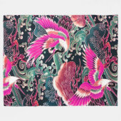 VLIEGTUIGEN, WAVES, STROOKERS Roze Japanse Floral Fleece Deken (Voorkant (Horizontaal))