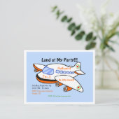 Vliegtuiglanding op My Birthday Blue Party Invitat Uitnodiging Briefkaart (Staand voorkant)