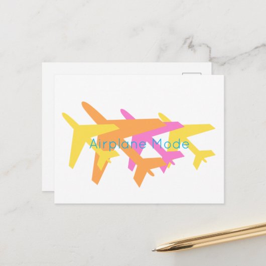 Vliegtuigmodus Oranje geel roze piloot reizen Briefkaart (Voorkant / Achterkant in situ)