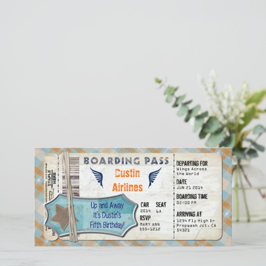 Vliegtuigpartij instapkaart (Staand voorkant)