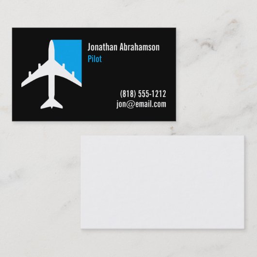 Vliegtuigpiloot Visitekaartjes zwart blauw en wit (Voorkant / Achterkant)