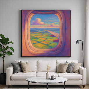 Vliegtuigraam landschap - schilderachtige pastelst poster