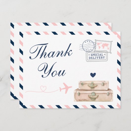 Vliegtuigreis Trouwdouche Bedankt Briefkaart (Voorkant / Achterkant)