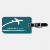 Vliegtuigroute, Wereldkaart, blauw Bagagelabel (Voorkant horizontaal)