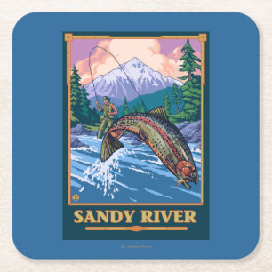 Vliegtuigscène - Sandy River, Oregon Vierkante Kartonnen Onderzetter