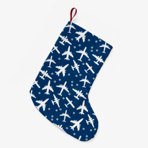 Vliegtuigspotters Blauw en Wit Vliegtuigpatroon Kleine Kerstsok