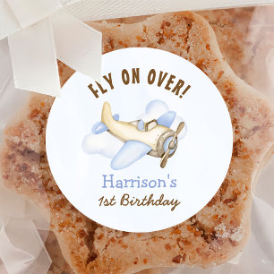 Vliegtuigthema 1 van de Cute Boy-partij Ronde Sticker