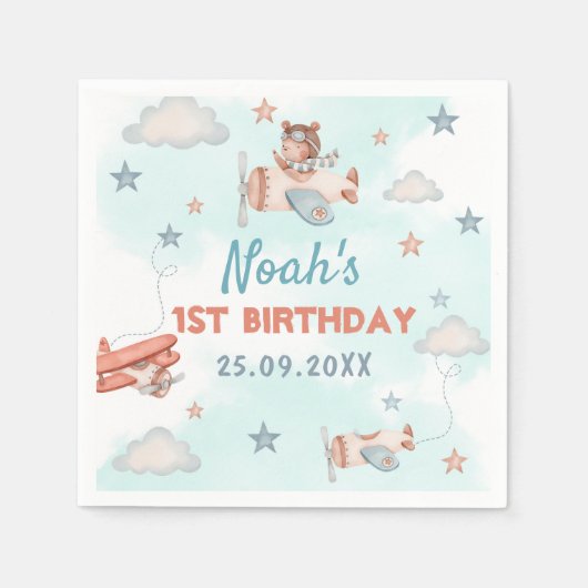 Vliegtuigthema 1 van de Cute Boy-partij Servet (Voorkant)