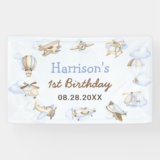 Vliegtuigthema 1 van de Cute Boy-partij Spandoek (Horizontaal)