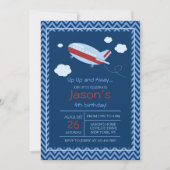 Vliegtuigverjaardagsfeestje uitnodiging rood en bl (Voorkant)