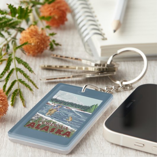 Vliegtuigvissers - Cordova, Alaska Sleutelhanger (Voorkant Rechts)