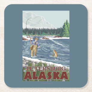 Vliegtuigvissers - Petersburg, Alaska Vierkante Kartonnen Onderzetter