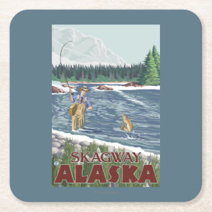 Vliegtuigvissers - Skagway, Alaska Vierkante Kartonnen Onderzetter