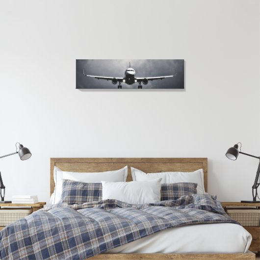 Vliegtuigvliegtuig met wolken panoramisch canvas (Insitu (Slaapkamer))