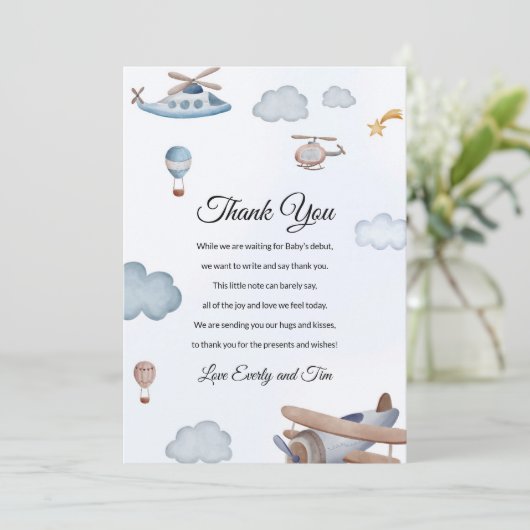 vliegtuigwolken Baby shower Hartelijk dank Kaart (Staand voorkant)