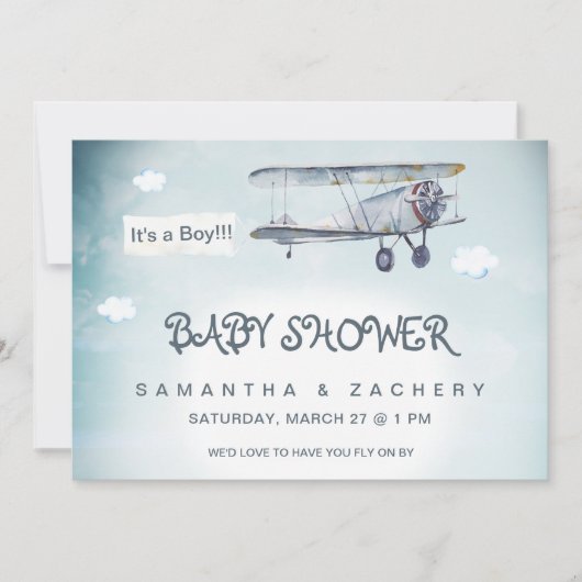 *~* Vliegtuigwolken Banner Baby Boy Shower Kaart (Voorkant)
