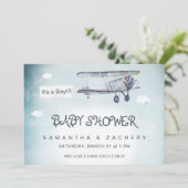 *~* Vliegtuigwolken Banner Baby Boy Shower Kaart (Staand voorkant)