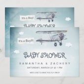 *~*  Vliegtuigwolken Banner Baby Boy Shower Kaart (Voorkant / Achterkant)