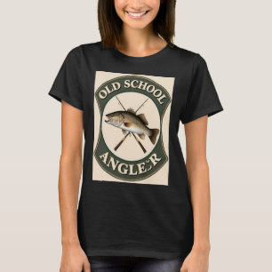 Vliegvishengel Visnet Retro Houtsnede T-shirt