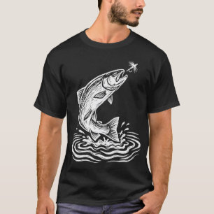 Vliegvissen Springende Forel Linocut T-shirt