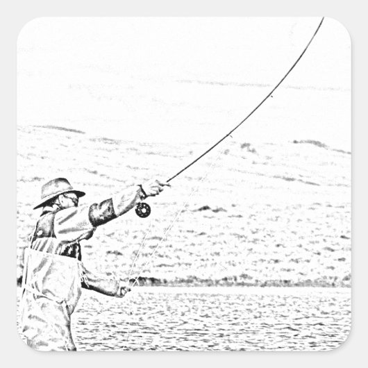 vliegvisser vierkante sticker (Voorkant)