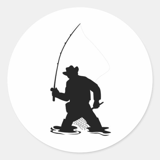 Vliegvisser vissen silhouet ronde sticker (Voorkant)