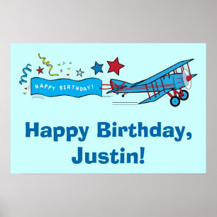 Vliegvliegtuig Happy Birthday Name Poster