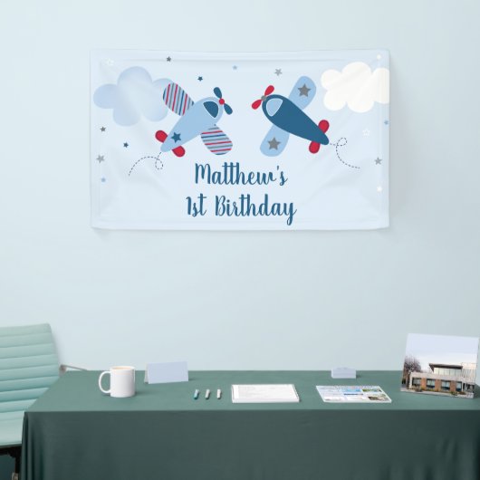 Vliegvliegtuig Stars Clouds Boy Birthday Spandoek (Beurs)