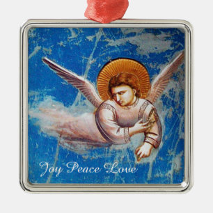 VLIES CHRISTMAS ANGEL IN BLAUW. VLUCHT IN EGYPTE METALEN ORNAMENT