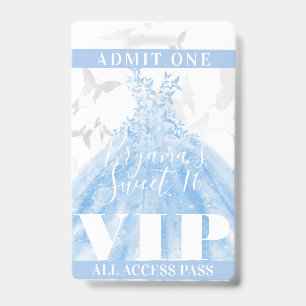 Vlindans Blauwe Zilveren Sweet 16 VIP-pas Badge