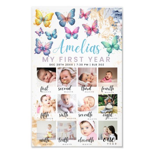 Vlinder 1e Verjaardag Foto Poster (Voorkant)
