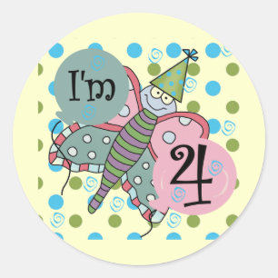 Vlinder 4e verjaardag Tshirts en geschenken Ronde Sticker